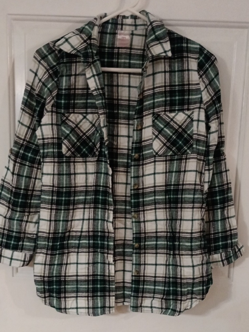 No Boundaries Green and White Plaid Shirt